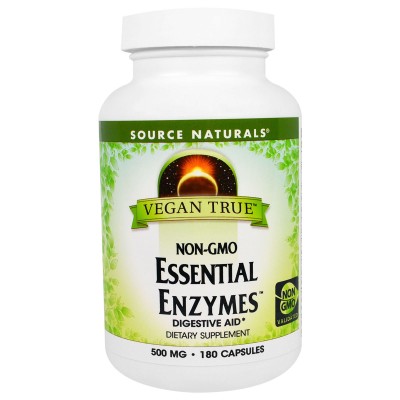 Vegan True Non-GMO Essential Enzymes 500 mg 180 Capsules I Source Naturals Подпомага храносмилателните процеси При проблеми във функционирането на храносмилателния тракт и панкреаса Поддържа имунитета За р Vegan True Non-GMO Essential Enzymes 500 mg 180 C