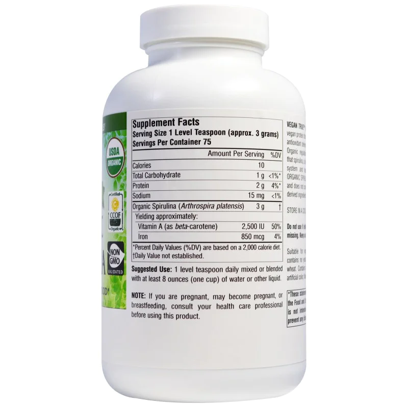 Vegan True Organic Spirulina 226.7 gr Source Naturals Vegan True Organic Spirulina 226. Vegan True Organic Spirulina 226.7 gr I Source Naturals Засилва имунната система Подобрява оздравителните процеси При епидермални болести Подобрява състава на кръвта За пречистване на тялото Облекчав Vegan True Organic Spirulina 226.7 gr I Source Naturals