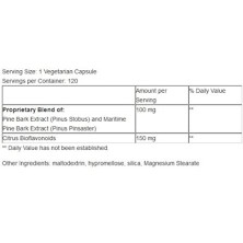 Maritime Pine Bark Extract 100 mg 120 veggie caps I Supplement Spot Срещу преждевременно остаряване Има антиоксидантен ефект За защита от факторите на околната среда Подобрява съдържанието на колаген За Maritime Pine Bark Extract 100 mg 120 veggie caps I 