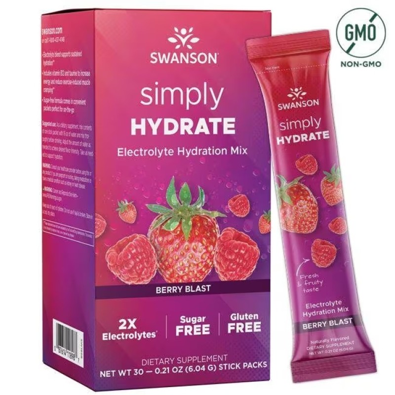 Simply HYDRATE Electrolyte Hydration Mix - Berry Blast 30 пакетчета | Swanson Simply HYDRATE Electrolyte Hydration Mix - Berry Blast 30 пакетчета | Swanson