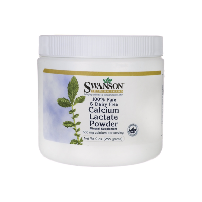 100% Pure Dairy Free Calcium Lactate на Прах 255 гр | Swanson Успокояващ ефект върху стомашно-чревната система Безопасен за хора с непоносимост към лактоза Облекчава мускулни спазми Понижава кръвното наляг 100% Pure Dairy Free Calcium Lactate на Прах 255 
