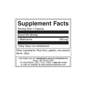 100% Pure L-Methionine 500 мг 30 капсули | Swanson