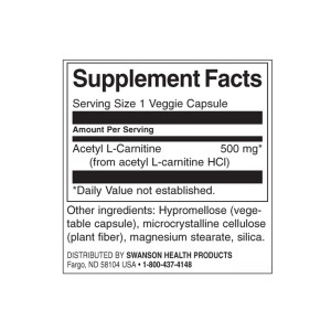 Acetyl L-Carnitine 500 мг 100 веге капсули | Swanson