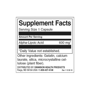 Alpha Lipoic Acid 600 мг 60 капсули | Swanson