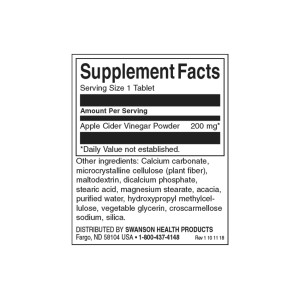 Apple Cider Vinegar 200 мг 30 таблетки | Swanson Apple Cider Vinegar 200 мг 30 таблетки | Swanson