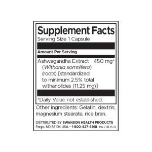 Ashwagandha Extract - Standardized 450 мг 60 капсули | Swanson