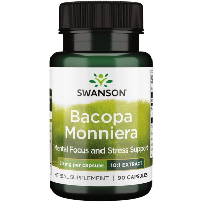 Bacopa Monniera 10:1 Extract 50 мг 90 капсули | Swanson Може да подобри паметта и ученето Защитава червата и стомаха Може да намали стреса, тревожността и депресията Има противовъзпалително и антиоксидантн Bacopa Monniera 10:1 Extract 50 мг 90 капсули | S