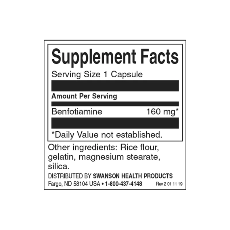 Benfotiamine 160 мг 60 капсули | Swanson Benfotiamine 160 мг 60 капсули | Swanson
