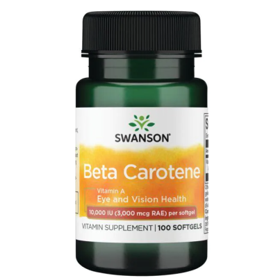 Beta Carotene (Vitamin A) 10000 IU 100/250 гел-капсули | Swanson Важно хранително вещество, преобразуващо се във витамин А Допринася за метаболизма на желязо Помага за поддържане на нормалната кожа, лигавици Beta Carotene (Vitamin A) 10000 IU 100/250 гел-