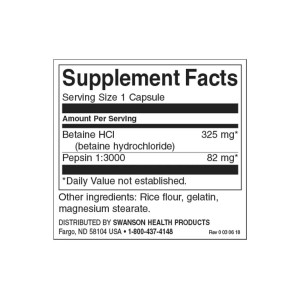 Betaine HCI Hydrochloric Acid with Pepsin 250 капсули | Swanson Betaine HCI Hydrochloric Acid with Pepsin 250 капсули | Swanson