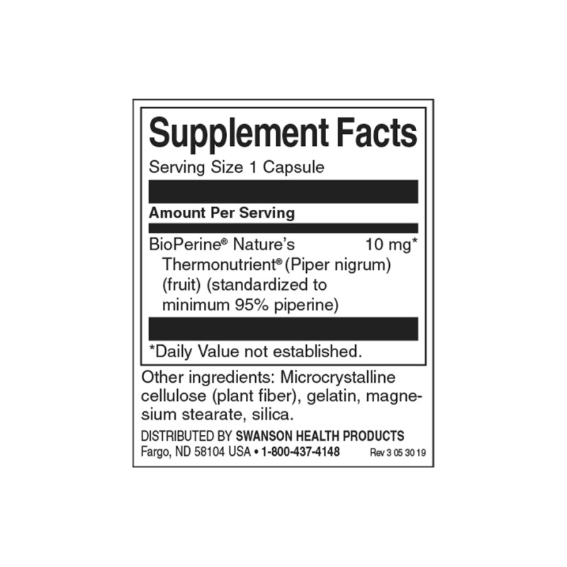Bioperine 10 мг 60 капсули | Swanson Bioperine 10 мг 60 капсули | Swanson