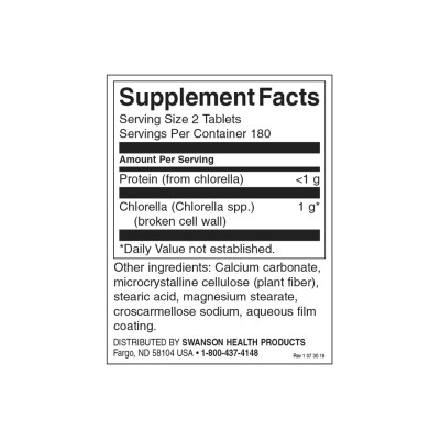 Broken Cell Wall Chlorella 500 мг 360 таблетки | Swanson Broken Cell Wall Chlorella 500 мг 360 таблетки | Swanson