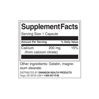 Calcium Citrate 200 мг 60 капсули | Swanson Една от най-лесно усвоимите и бионалични форми на калций Укрепва костите и зъбите Насърчава поддържането на здравината и плътността на костната маса Намалява рис Calcium Citrate 200 мг 60 капсули | Swanson Една 