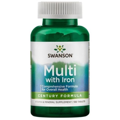 Century Formula Multivitamin with Iron 130 таблетки | Swanson Осигурява през целия ден доставка на 15 основни витамини и минерали Предлага здравословни количества на витамини А, С, Е, В витамини плюс желязо Century Formula Multivitamin with Iron 130 табле
