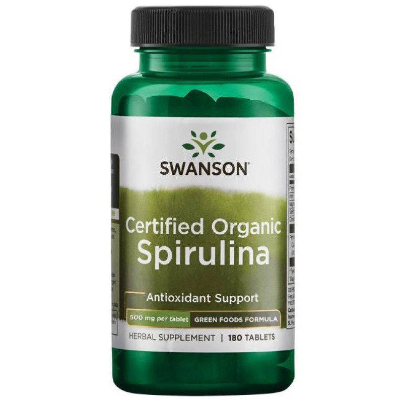 Certified Organic Spirulina 500 мг 180 таблетки | Swanson