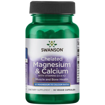 Chelated Magnesium & Calcium with Vitamins D3&K2 90 капсули | Swanson Chelated Magnesium & Calcium with Vitamins D3&K2 90 капсули | Swanson