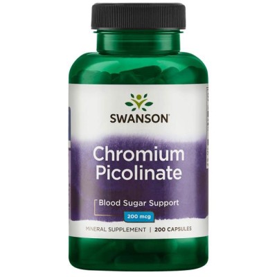 Chromium Picolinate 200 мкг 200 капсули | Swanson Добро средство за понижаване нивата на кръвната захар при диабет Намалява чувството на глад и апетита Оказва положително влияние върху контрола на телесн Chromium Picolinate 200 мкг 200 капсули | Swanson Д
