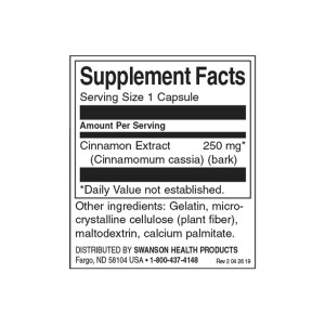 Cinnamon Extract 250 мг 90 капсули | Swanson