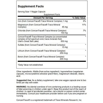 ConcenTrace Mineral Complex 60 веге капсули | Swanson Поддържа здрава сърдечно-съдовата система Подпомага здравето на имунната система Влияе благоприятно на сърдечно-съдовата система Съдържа 72 йонни микро ConcenTrace Mineral Complex 60 веге капсули | Swa