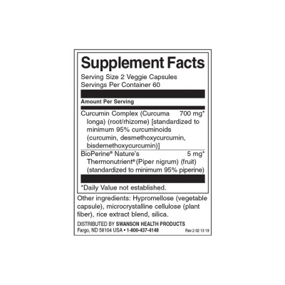 Curcumin Complex 120 веге капсули | Swanson Мощен антиоксидант Стандартизиран да съдържа минимум 95% куркумин Подобрява мозъчната функция и мисловната дейност За превенция на автоимунни заболявания За с Curcumin Complex 120 веге капсули | Swanson Мощен ан
