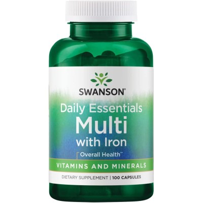[Daily Essentials Multi with Iron 100 капсули | Swanson  Доставя високи нива на антиоксиданти, намаляващи вредата от свободните радикали Дарява повече сила и енергия Стимулира имунната система Ежедневн