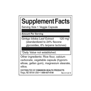Standardized Ginkgo Biloba Extract 120 мг 100 капсули | Swanson