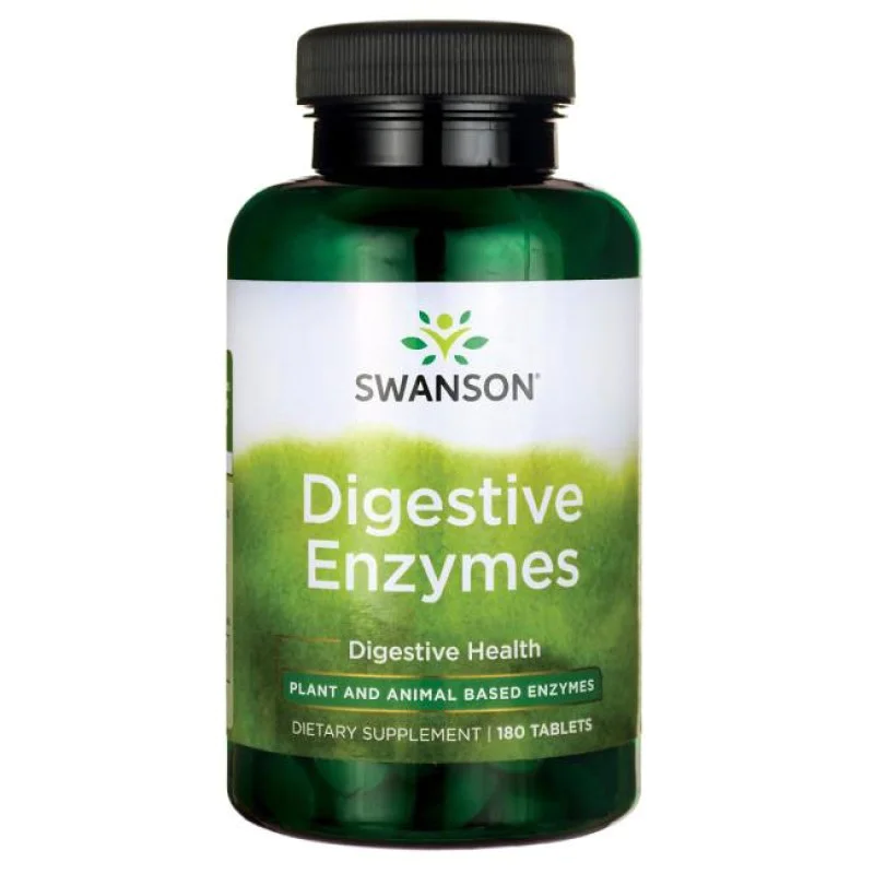 Digestive Enzymes 180 Таблетки | Swanson Съдържа широк спектър от мощни ензими Допринася за по-ефективно разграждане на сложни съединения от храната до прости молекули Подпомага храносмилането на всички полез Digestive Enzymes 180 Таблетки | Swanson Съдър