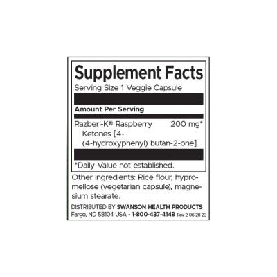 Double Strength Razberi-K Raspberry Ketones 200 мг 60веге капсули | Swanson