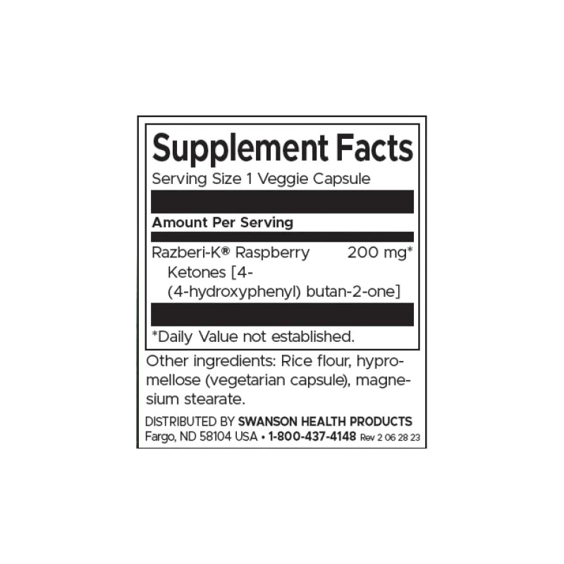Double Strength Razberi-K Raspberry Ketones 200 мг 60веге капсули | Swanson Double Strength Razberi-K Raspberry Ketones 200 мг 60веге капсули | Swanson
