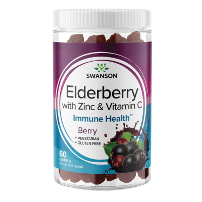 [Elderberry Gummies with Zinc & Vitamin C 60 таблетки | Swanson Тройна имунна смес от бъз, витамин С и цинк Активира и укрепва имунната система Засилва антиоксидантната защита на организма Потиска възпа