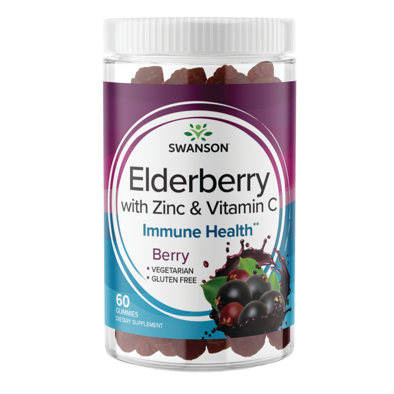 [Elderberry Gummies with Zinc & Vitamin C 60 таблетки | Swanson Тройна имунна смес от бъз, витамин С и цинк Активира и укрепва имунната система Засилва антиоксидантната защита на организма Потиска възпа