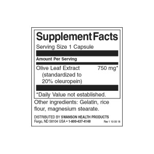 Extra Strength Olive Leaf Extract 750 мг 60 капсули | Swanson