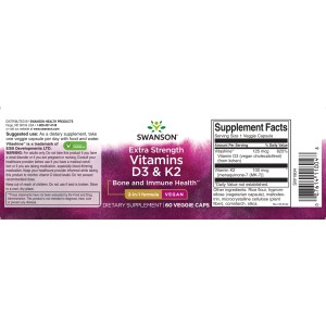 Extra Strength Vitamins D3 & K2 60 веге капсули | Swanson