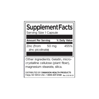 Extra Strength Zinc Picolinate 50 мг 60 капсули | Swanson
