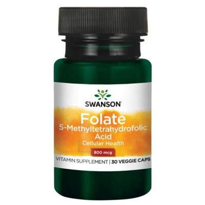 Folate (5-Methyltetrahydrofolic Acid) 800 мкг 30 веге капсули | Swanson Folate (5-Methyltetrahydrofolic Acid) 800 мкг 30 веге капсули | Swanson