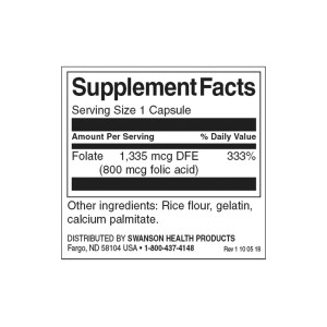 Folic Acid 800 мкг 250 капсули | Swanson