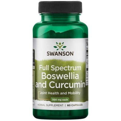 Full Spectrum Boswellia and Curcumin 60 капсули | Swanson 100% напълно натурален продукт Без съдържание на ГМО Смола от индийски тамян – босвелия Подобрява състоянието при травми на опорно-двигателни Full Spectrum Boswellia and Curcumin 60 капсули | Swans
