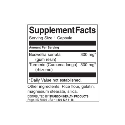 Full Spectrum Boswellia and Curcumin 60 капсули | Swanson 100% напълно натурален продукт Без съдържание на ГМО Смола от индийски тамян – босвелия Подобрява състоянието при травми на опорно-двигателни Full Spectrum Boswellia and Curcumin 60 капсули | Swans