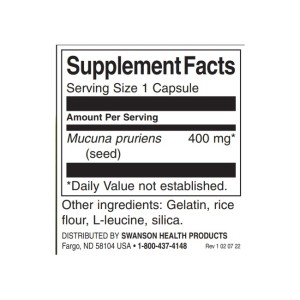Full Spectrum Mucuna Pruriens 400 мг 60 капсули | Swanson