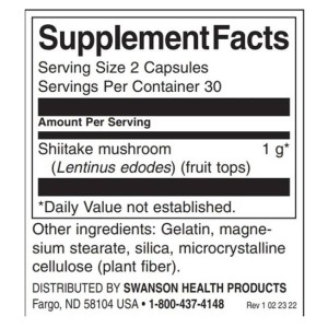 Full Spectrum Shiitake Mushroom 500 мг 60 капсули | Swanson