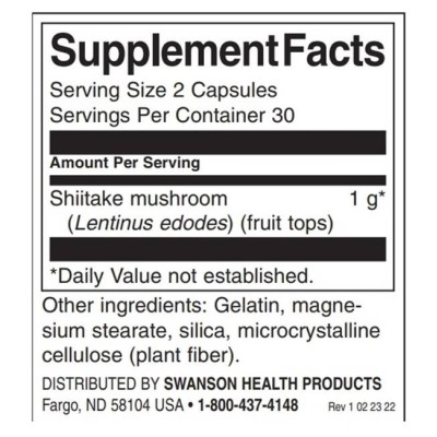 [Full Spectrum Shiitake Mushroom 500 мг 60 капсули | Swanson Грижат се за здравето на сърцето Регулират нивата на холестерола  Грижи се за доброто здраве и имунитет Успешно действа срещу онкозаболявани