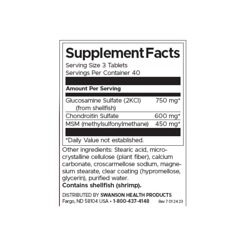 Glucosamine, Chondroitin & MSM 3-in-1 Formula 120 таблетки | Swanson Glucosamine, Chondroitin & MSM 3-in-1 Formula 120 таблетки | Swanson