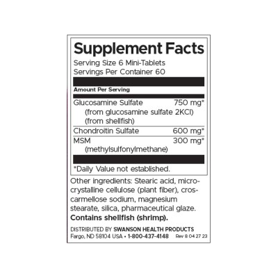 Glucosamine, Chondroitin & MSM 360 мини таблетки | Swanson