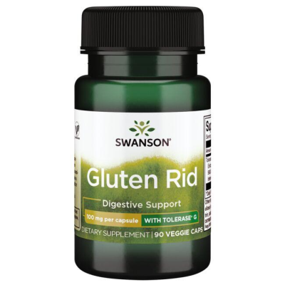 Gluten Rid with Tolerase G 100 мг 90 веге капсули | Swanson Спомага за разграждането на глутена в червата Бори се със скрития глутен Ефективна ензимна формула Продукт за отстраняване на глутен с толераза G Gluten Rid with Tolerase G 100 мг 90 веге капсули