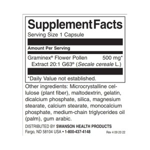 Graminex Flower Pollen Extract 500 мг 60 капсули | Swanson