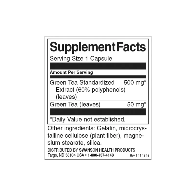 Green Tea Extract 500 мг 60 капсули | Swanson Green Tea Extract 500 мг 60 капсули | Swanson
