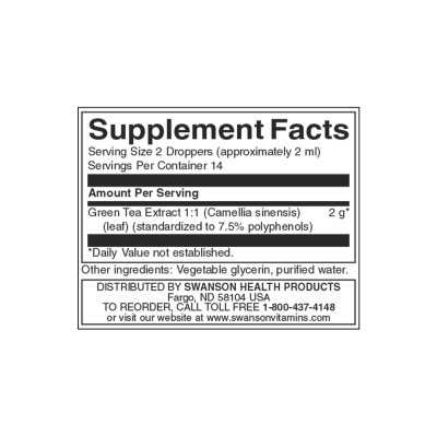 Green Tea Liquid Extract 29,6 мл | Swanson Високо съдържание на активни съставки Има ценни подобряващи здравето свойства Насърчава загубата на тегло и предотвратява затлъстяването Не съдържа алкохол Gre Green Tea Liquid Extract 29,6 мл | Swanson Високо съ