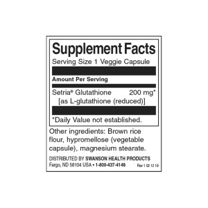 High Potency L-Glutathione 200 мг 60 веге капсули | Swanson
