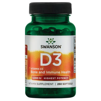 Highest Potency Vitamin D3 5000 IU 250 гел-капсули | Swanson Помага за поддържане здравината на костите и намалява риска от остеопороза, остеомалация Укрепва зъбите, като активира производството на дентин, основ Highest Potency Vitamin D3 5000 IU 250 гел-