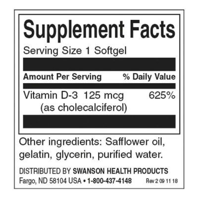Highest Potency Vitamin D3 5000 IU 250 гел-капсули | Swanson Помага за поддържане здравината на костите и намалява риска от остеопороза, остеомалация Укрепва зъбите, като активира производството на дентин, основ Highest Potency Vitamin D3 5000 IU 250 гел-
